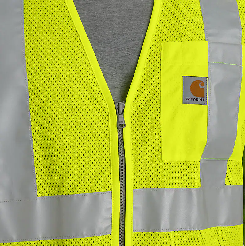 Carhartt – High-Visibility Mesh Multi-Pocket Class 2 Vest – Brite Lime – 106171-323 – with screenprinted logo on back - Image 2