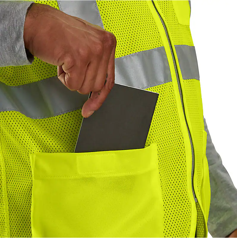 Carhartt – High-Visibility Mesh Multi-Pocket Class 2 Vest – Brite Lime – 106171-323 – with screenprinted logo on back - Image 3