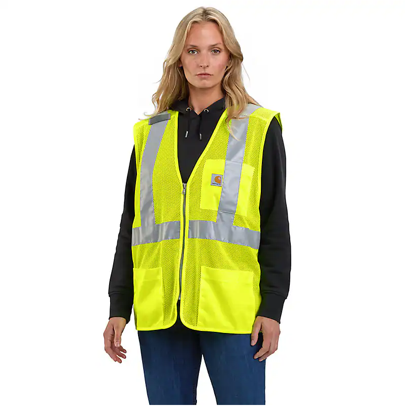 Carhartt – High-Visibility Mesh Multi-Pocket Class 2 Vest – Brite Lime – 106171-323 – with screenprinted logo on back - Image 4