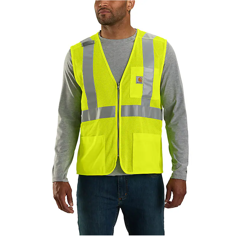 Carhartt – High-Visibility Mesh Multi-Pocket Class 2 Vest – Brite Lime – 106171-323 – with screenprinted logo on back - Image 5